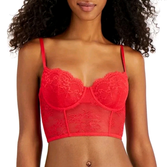 INC International Concepts Sz M Longline Underwire Bra Lace Bustier Red - Picture 1 of 8